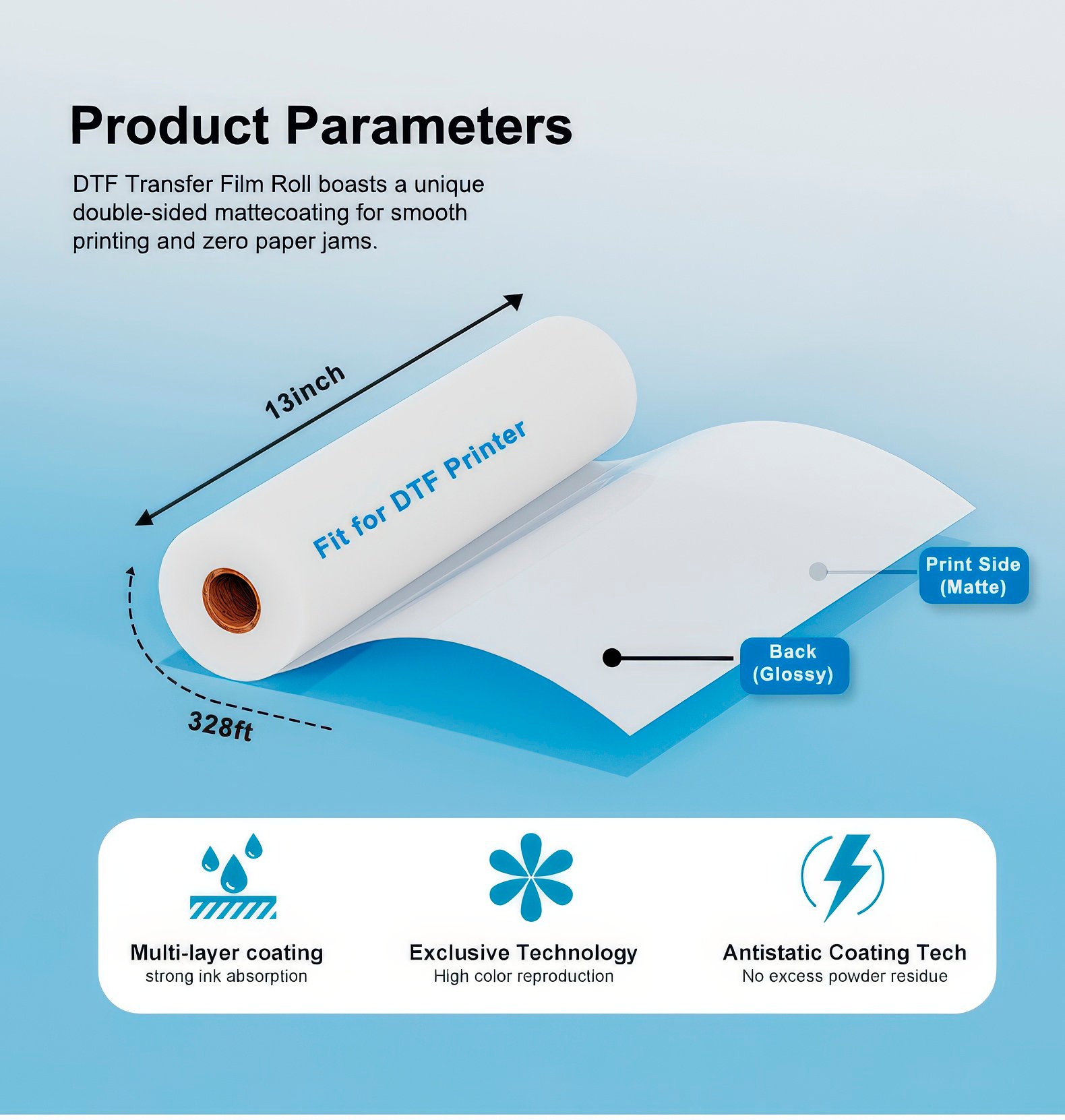 Rollo Film DTF Doble Cara 30cm / 60cm x 100 Metros | Costa Rica - Image 3