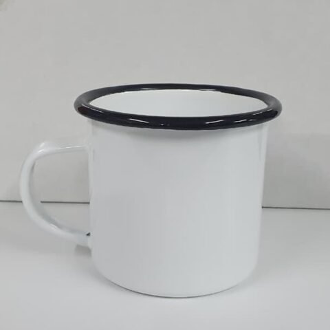Taza Enamel Blanca 10oz Borde Negro Sublimable
