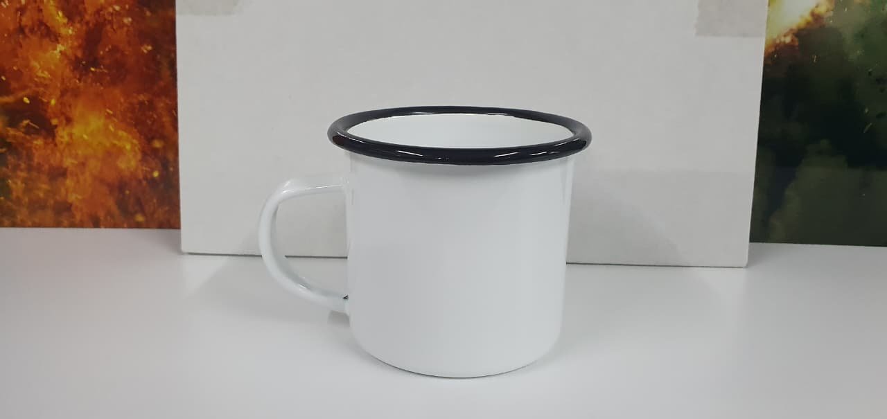 Taza Enamel Blanca 10oz Borde Negro Sublimable | Costa Rica