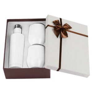 Set Regalo Botella Doble Pared y 2 Vasos Cocteleros Blancos para Sublimación | Costa Rica