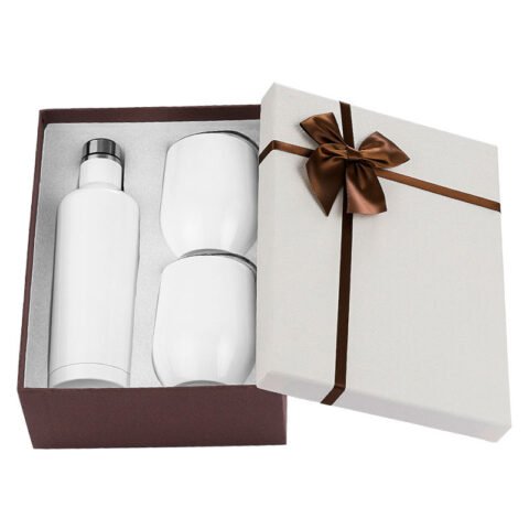 Set Regalo Botella Doble Pared y 2 Vasos Cocteleros Blancos para Sublimación