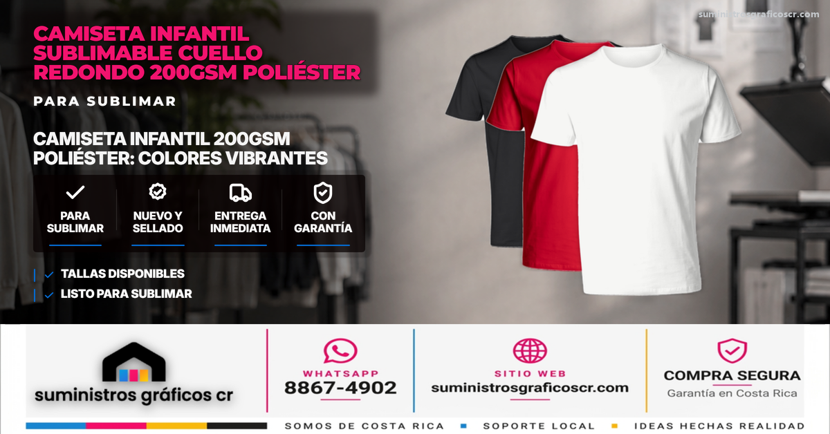 Camiseta Infantil Sublimable Cuello Redondo 200gsm Poliéster