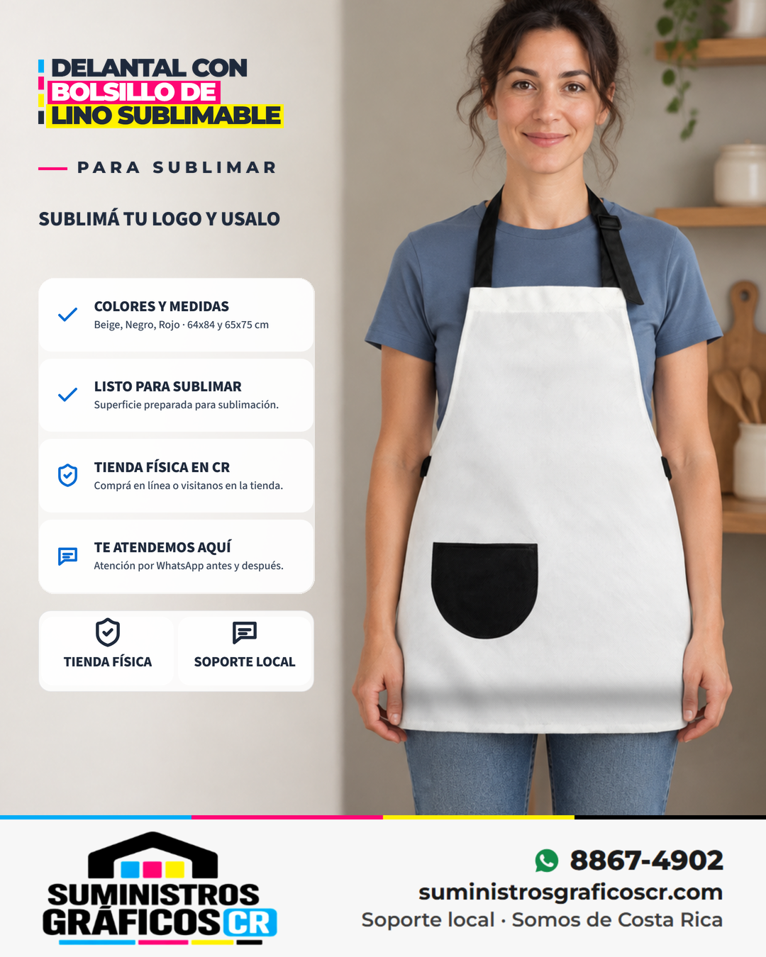 Delantal con Bolsillo de Lino Sublimable