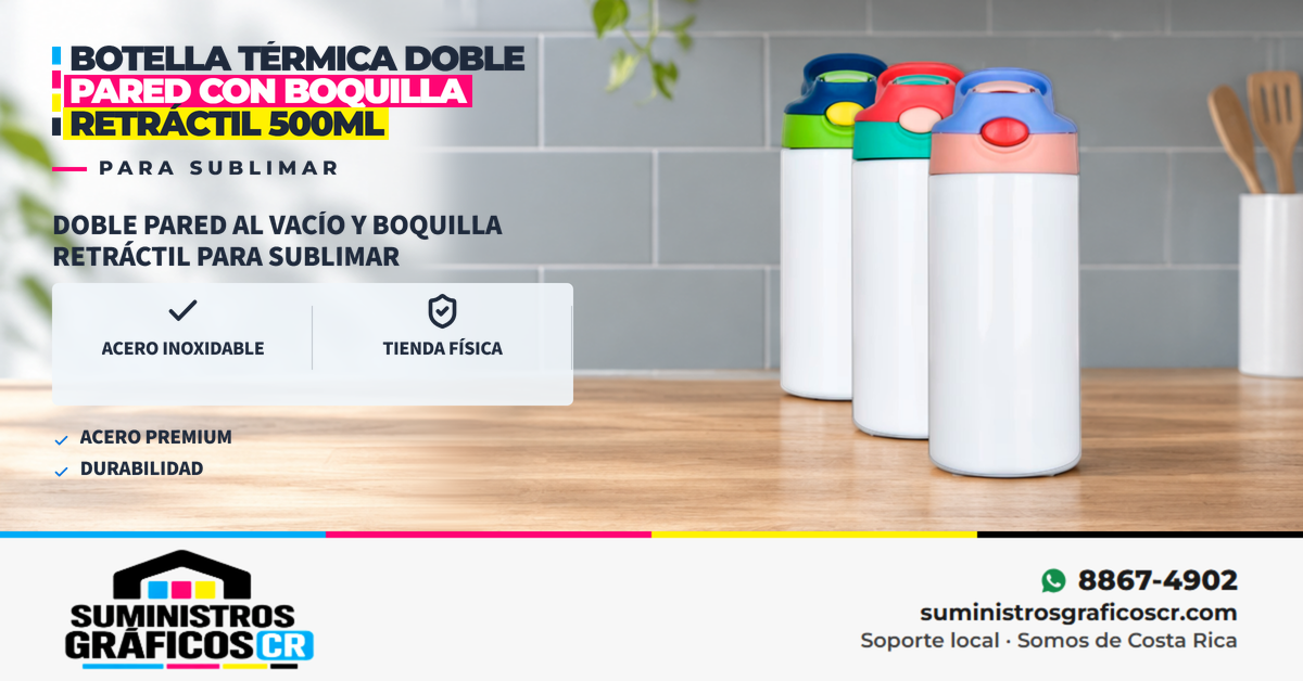 Botella Térmica Doble Pared con Boquilla Retráctil 500ml para Sublimar Botella Térmica Doble Pared con Boquilla Retráctil 500ml para Sublimar