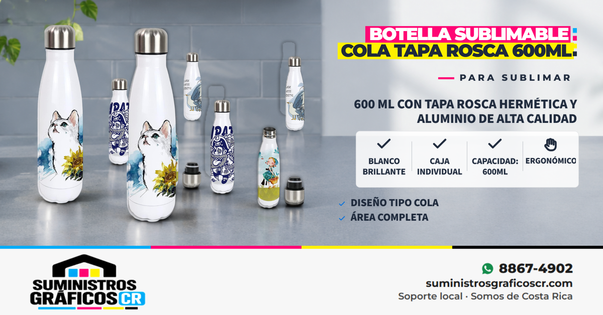 Botella Sublimable Cola Tapa Rosca 600ML Botella Sublimable Cola Tapa Rosca 600ML
