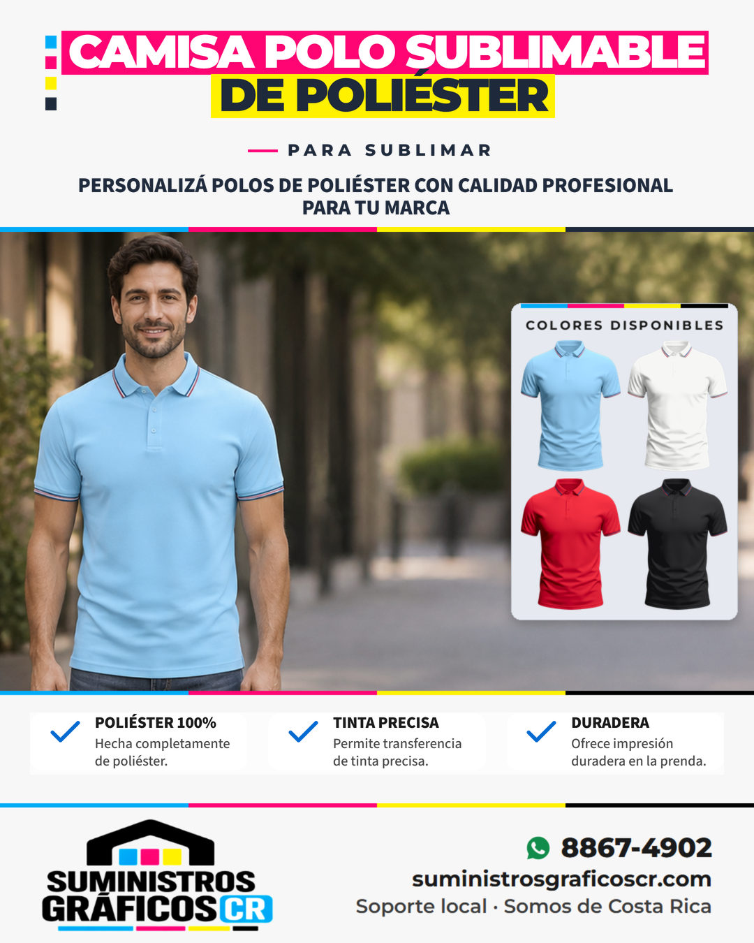 Camisa Polo Sublimable de Poliéster – Alta Calidad Costa Rica